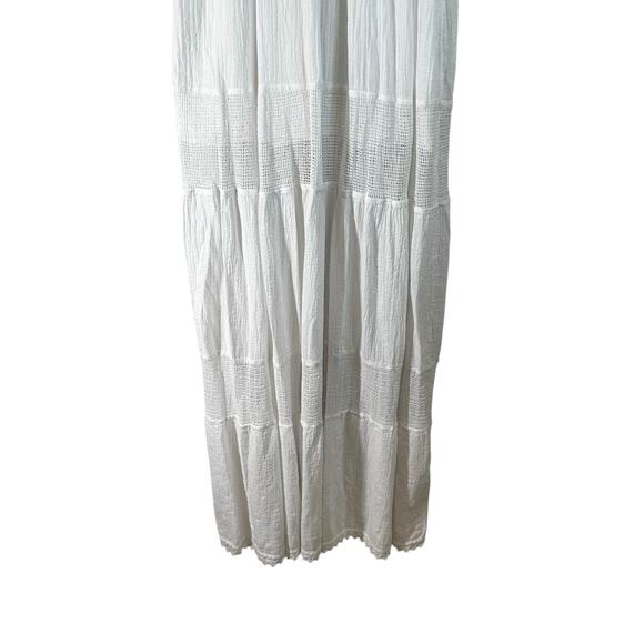 Cotton Natural Peruvian Sleeveless Tiered Maxi Dress Crochet Trim White S Fairy - Picture 5 of 16